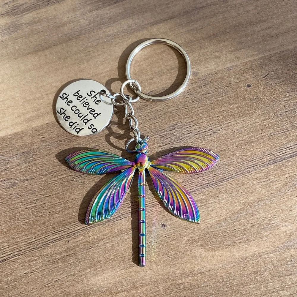 🍀 Iridescent Dragonfly Keychain ‘She Believed She Could So She Did’